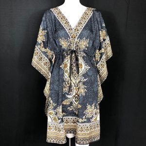Fashion Zone Boho Blue and Gold Tunic Dress H527
